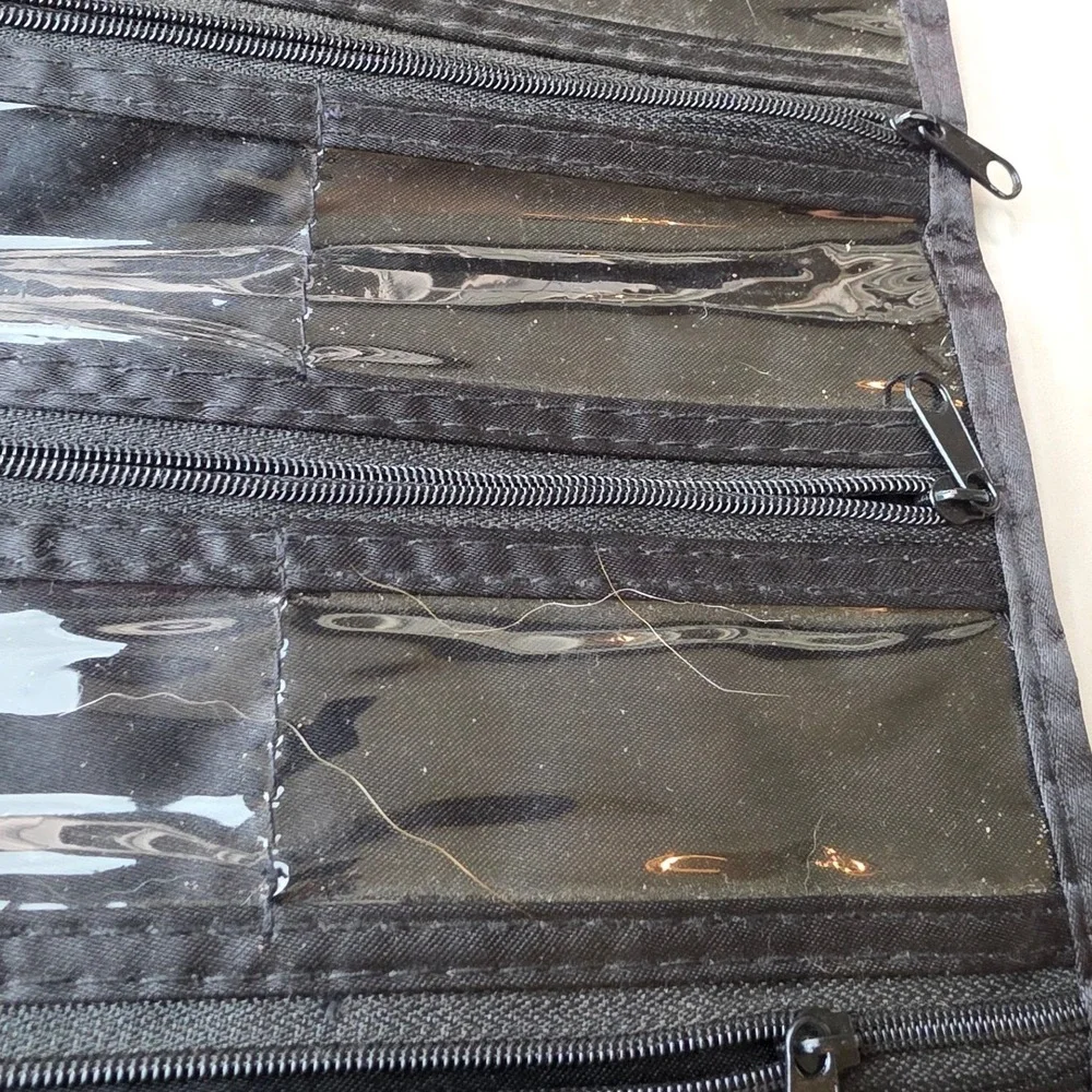 Black Hanging Jewelry Organizer Zippered Clear Pockets‎ Travel Storage 23x13 S3